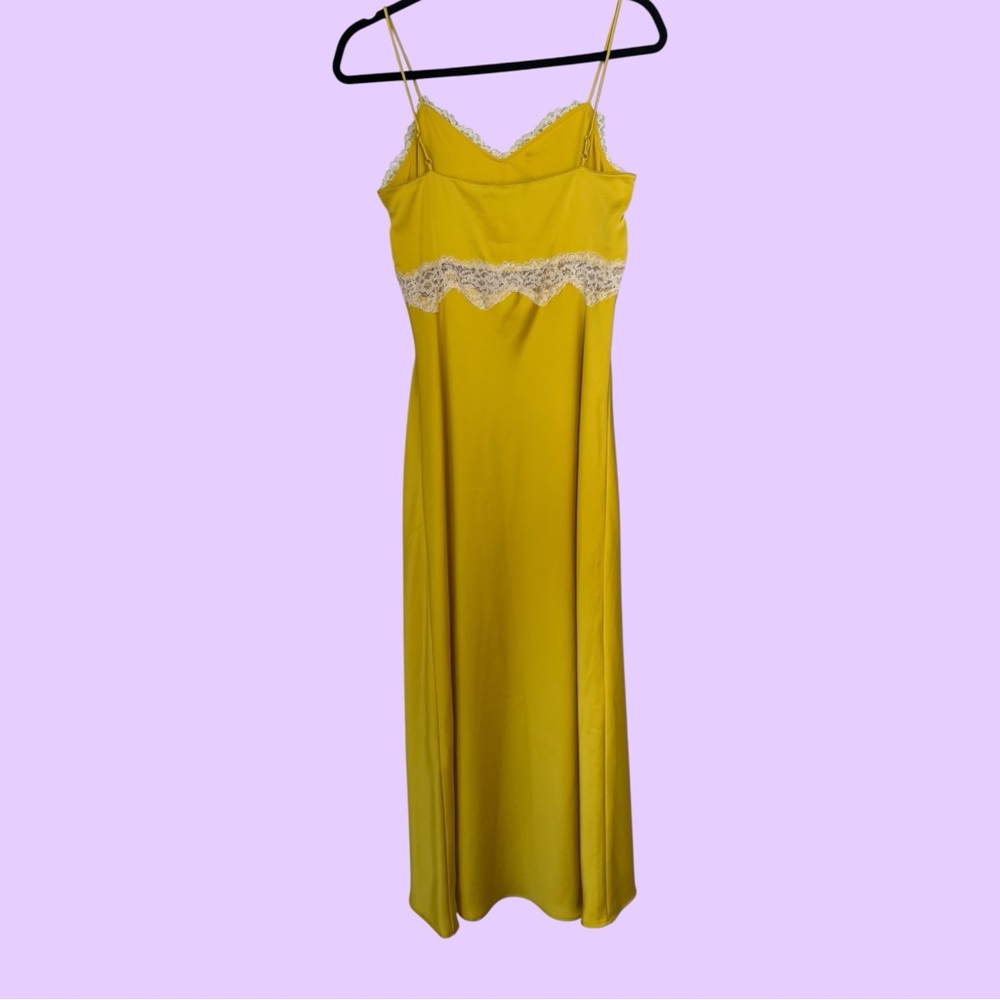 Zara Yellow Slip Dress with Cream Lace Trim - Picture 3 of 6